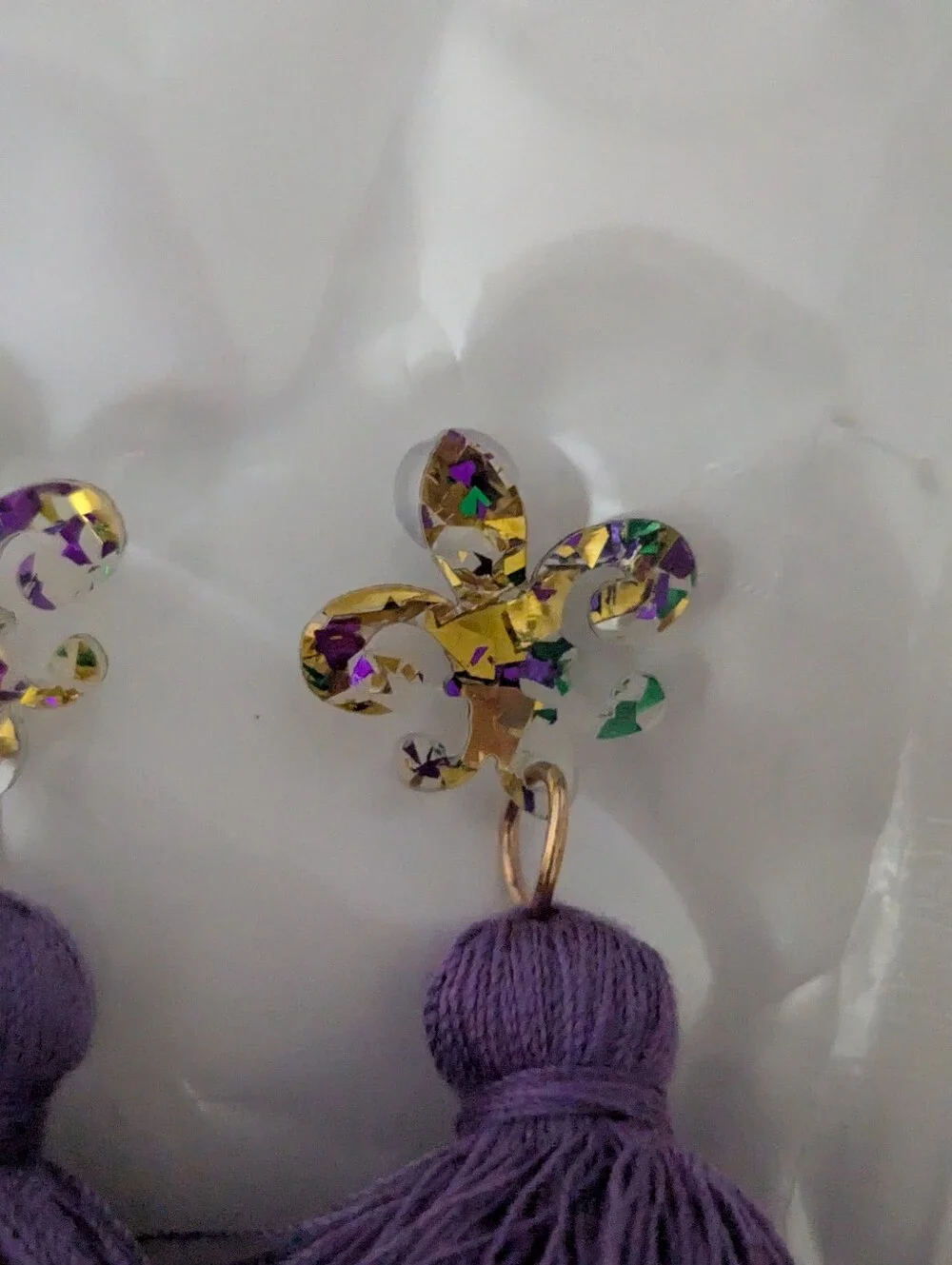 NWT NEW Multi Layer Tassel Earrings Mardi Gras Fleur de Lys